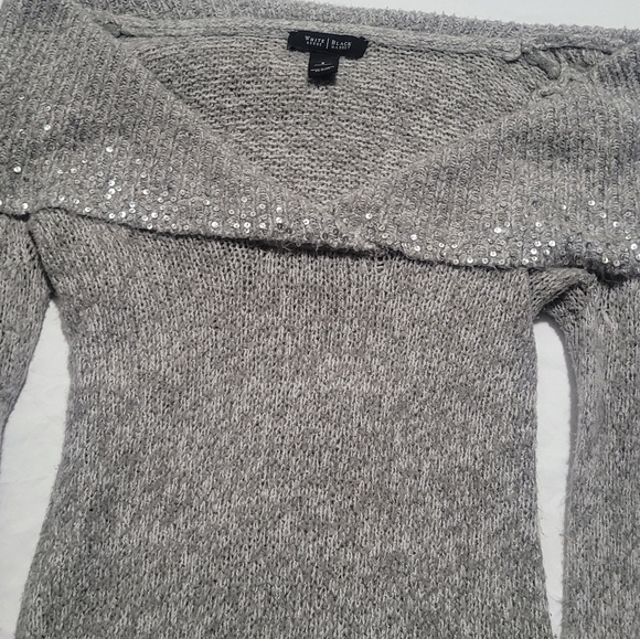 White House Black Market Off The Shoulder Knit Sweater In Light Gray Size Small - Picture 4 of 9